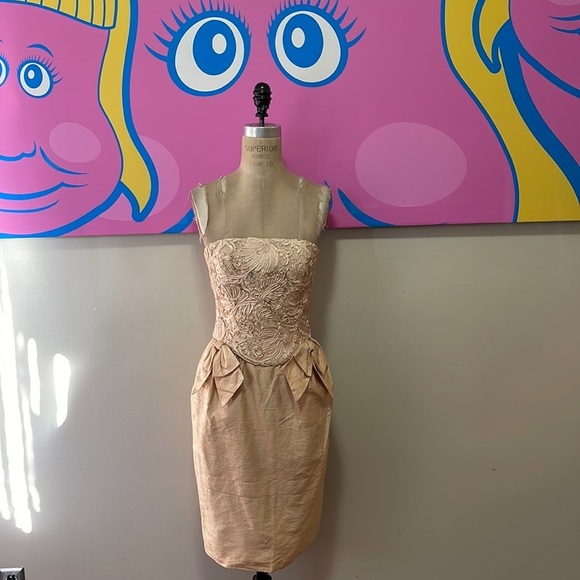 Tom and Linda Platt Peach Silk Bustier Dress